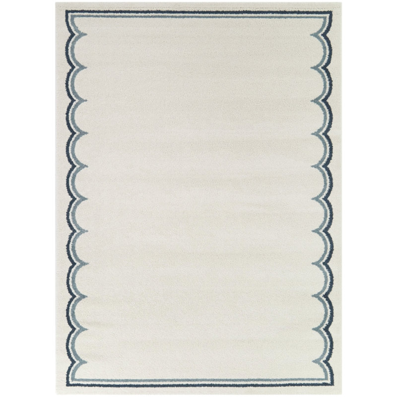 Tapis à bordure moderne crème Hildegard, Rectangle 5 pi 3 po x 7 pi