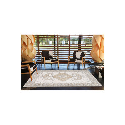 Cream Geometric Patterned Woven Base Machine Washable Rug
