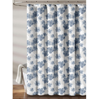 Recycled Cotton Floral Blue Grey White Shower Curtain