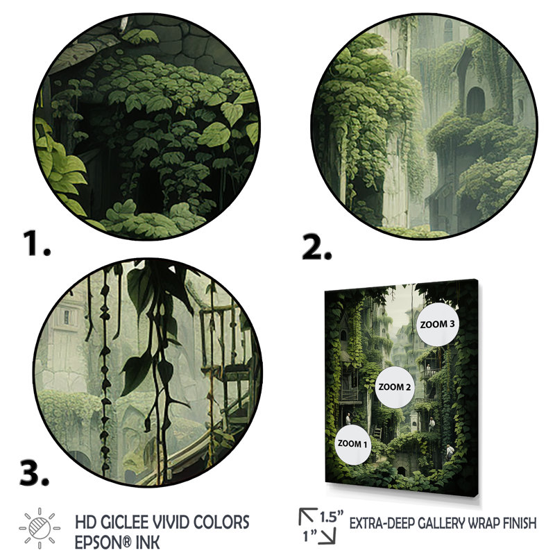 «Hidden Forest Castle Unveilé II», art mural forêt, H 40 po x l 30 po x P 1,5 po, Cadre simple noir