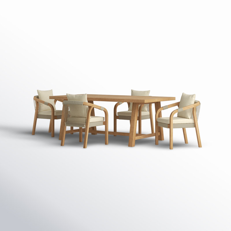Guro Rectangular 79" Long Dining Set with Cushions, 4