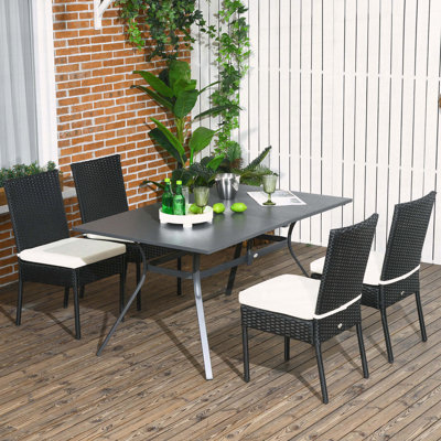 Ensemble de 4 chaises de salle à manger d'extérieur en rotin avec coussins moelleux Outsunny PE