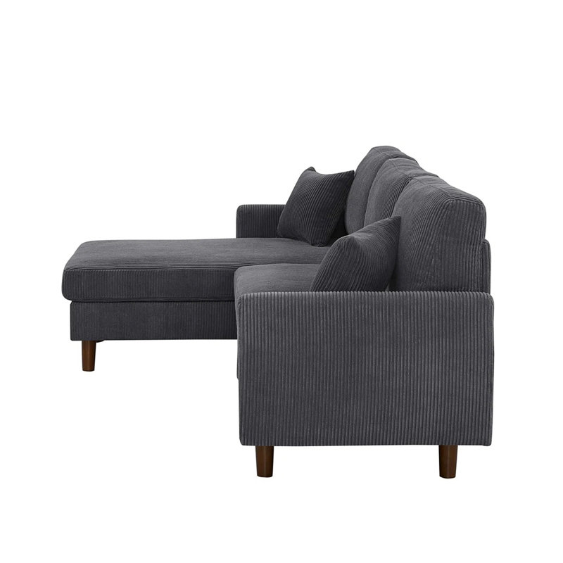 Canapé modulaire en velours côtelé avec pieds en bois et coussins décoratifs en velours côtelé, Dark Gray