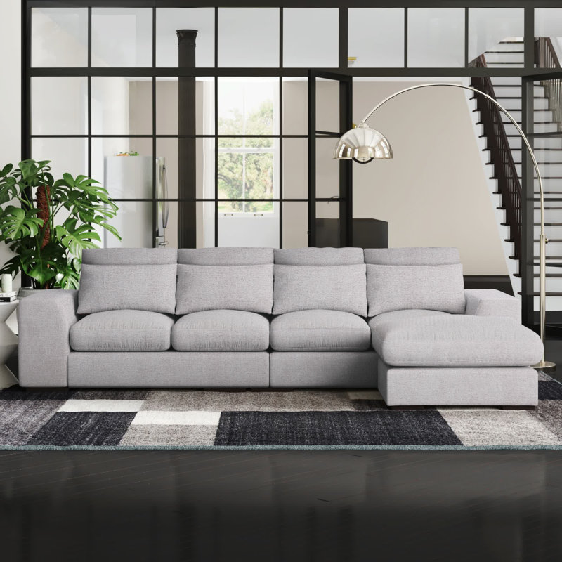 Canapé modulaire réversible avec repose-pieds Forbestown, Mélange de lin gris clair