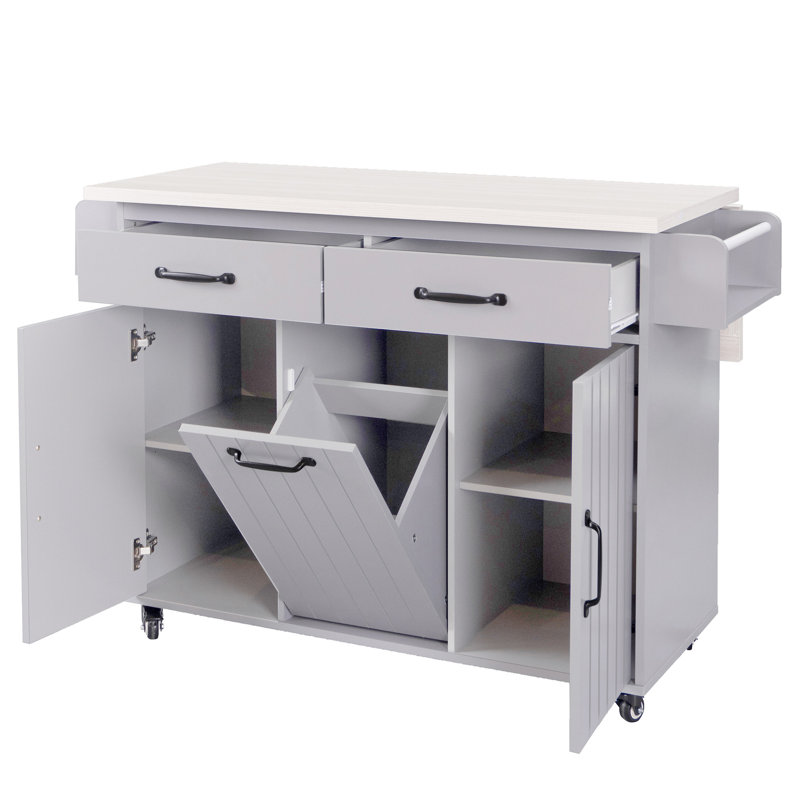Îlot de cuisine avec armoire de rangement pour poubelle, Bois naturel / gris