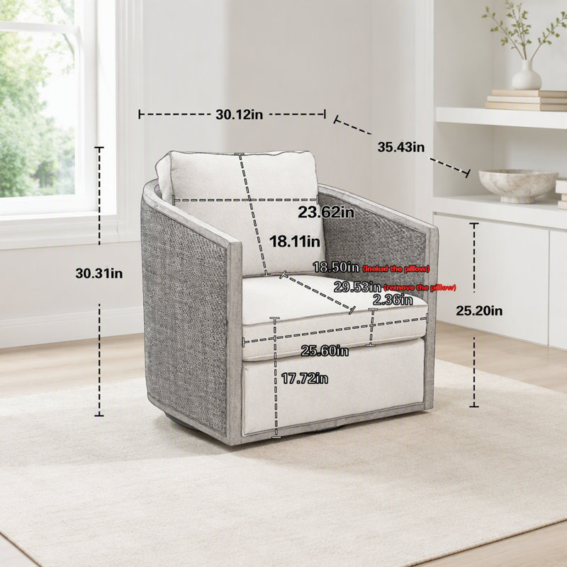 Fauteuil demi-tonneau pivotant avec rotation à 360 degrés et tissu bouclé