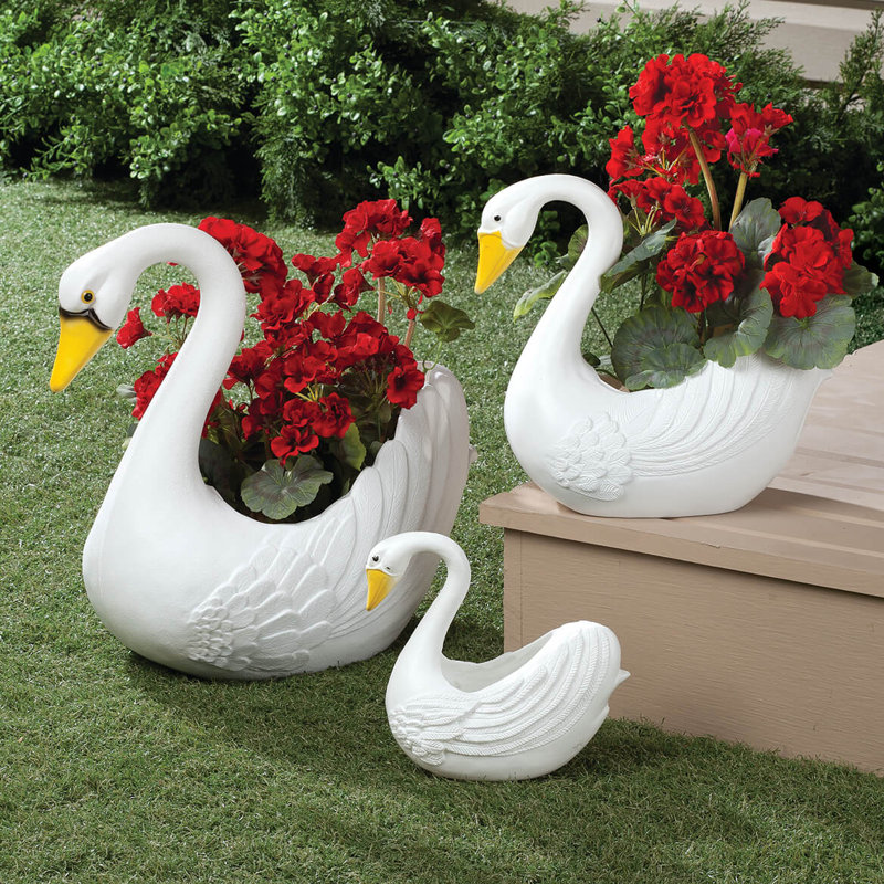 Ensemble de 3 jardinières cygnes