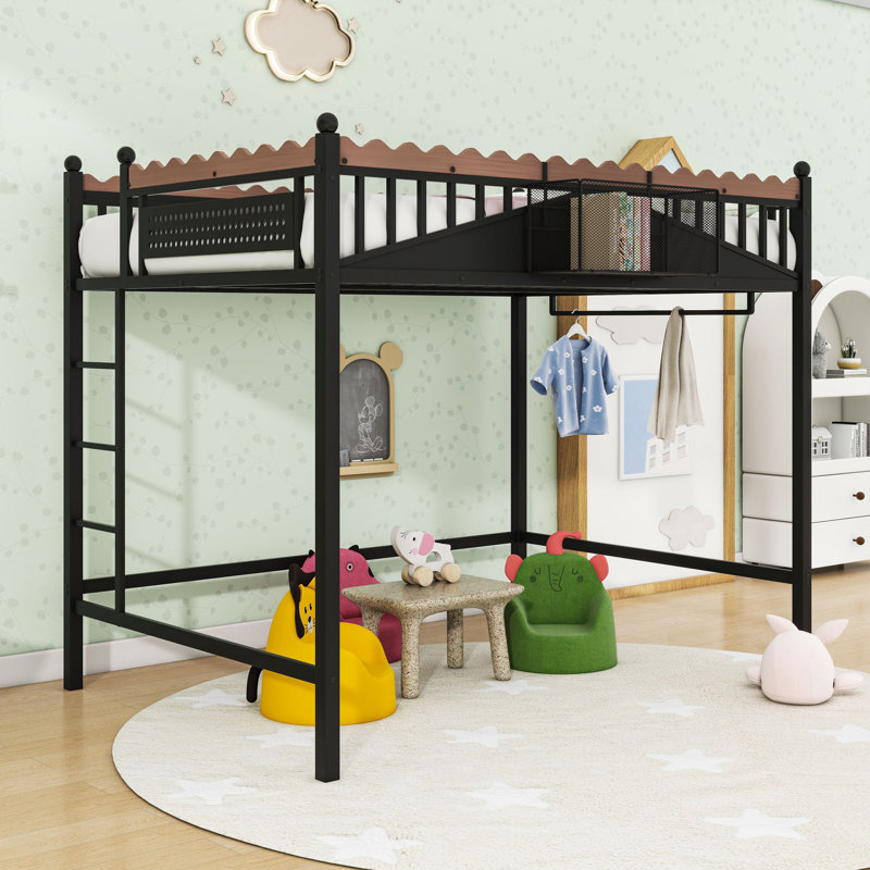 Space-Saving Metal Loft Bed with Built-In Storage Shelves, Full