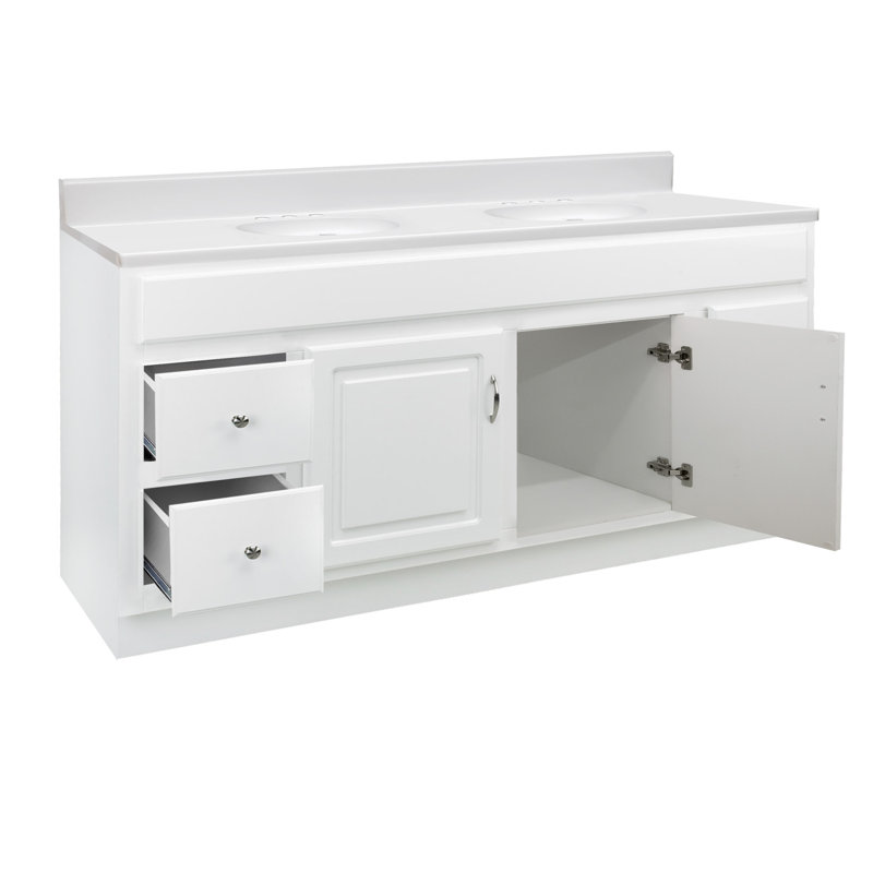 Meuble-lavabo de 61 po avec plateau en marbre de culture Concord, assemblé, blanc, 8 po