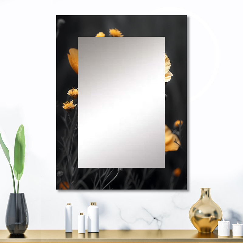 Yellow black Poppies Luminous Joy II - Poppies Decorative Wall Mirror, Traditional Large Mirror, Printed Metal Art, 32" x 24"