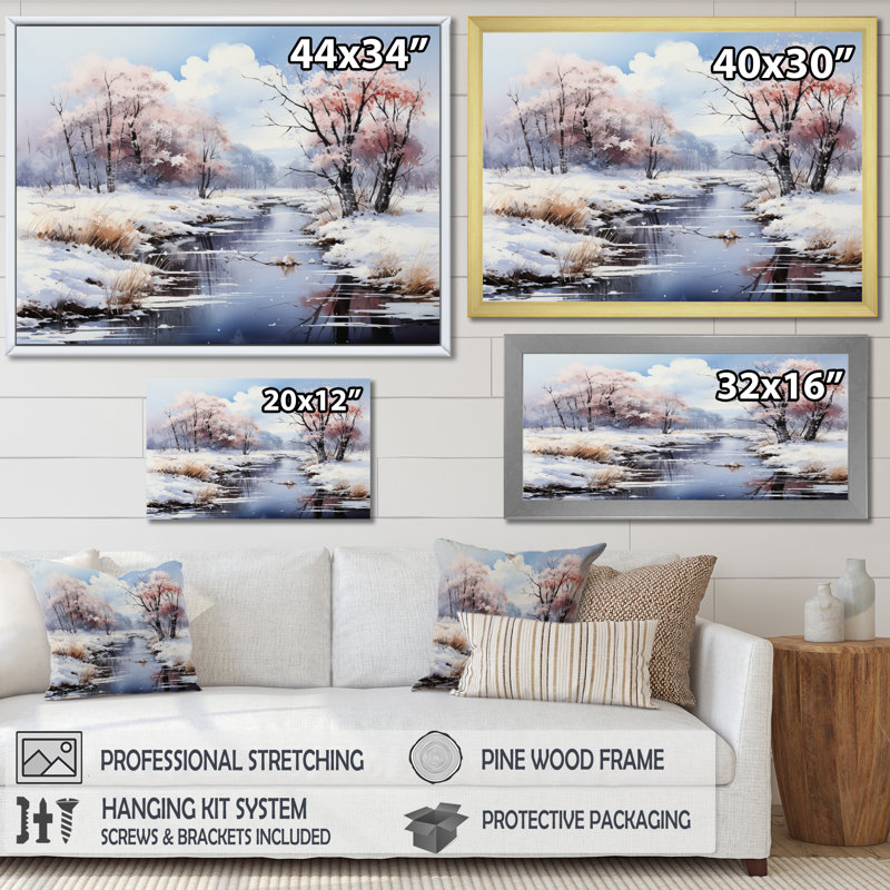 «Snow River Wonderland III», reproduction sur toile, H 16 po x l 32 po x P 1 po, Cadre flottant doré