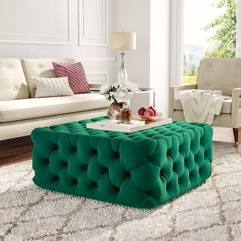 Silkleaf 92Cm Wide Velvet Tufted Square Cocktail Ottoman, Green