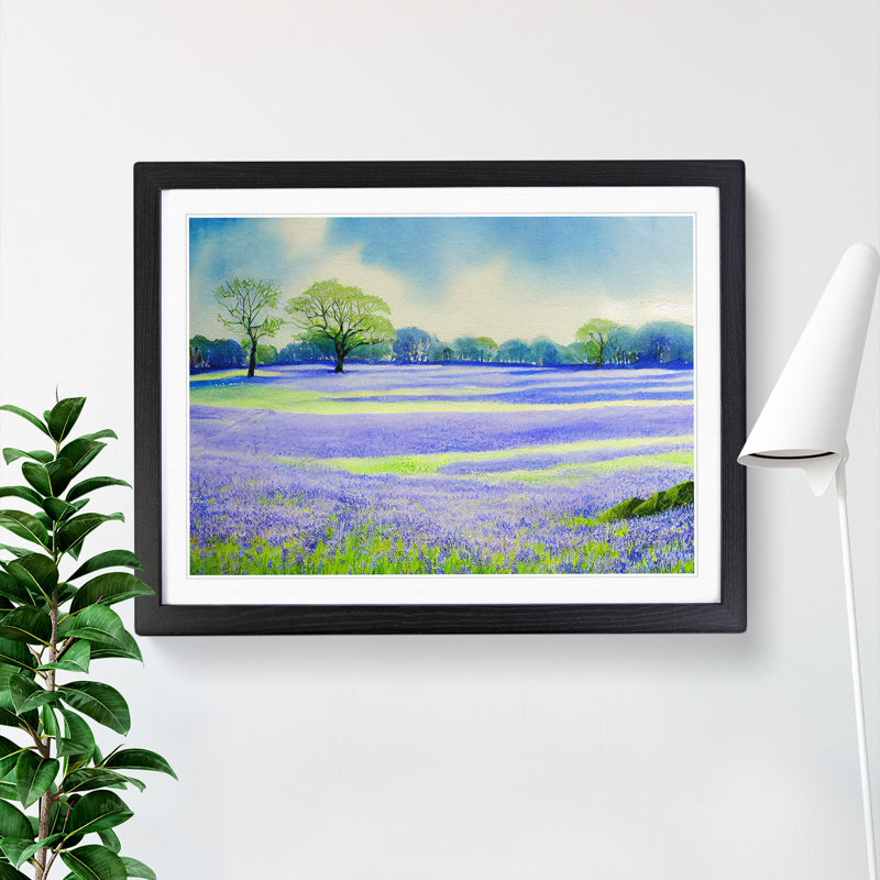 Bluebell Field In Watercolour Vol.6 - Single Picture Frame Painting, 34cm H x 46cm W x 2cm D, Black Framed