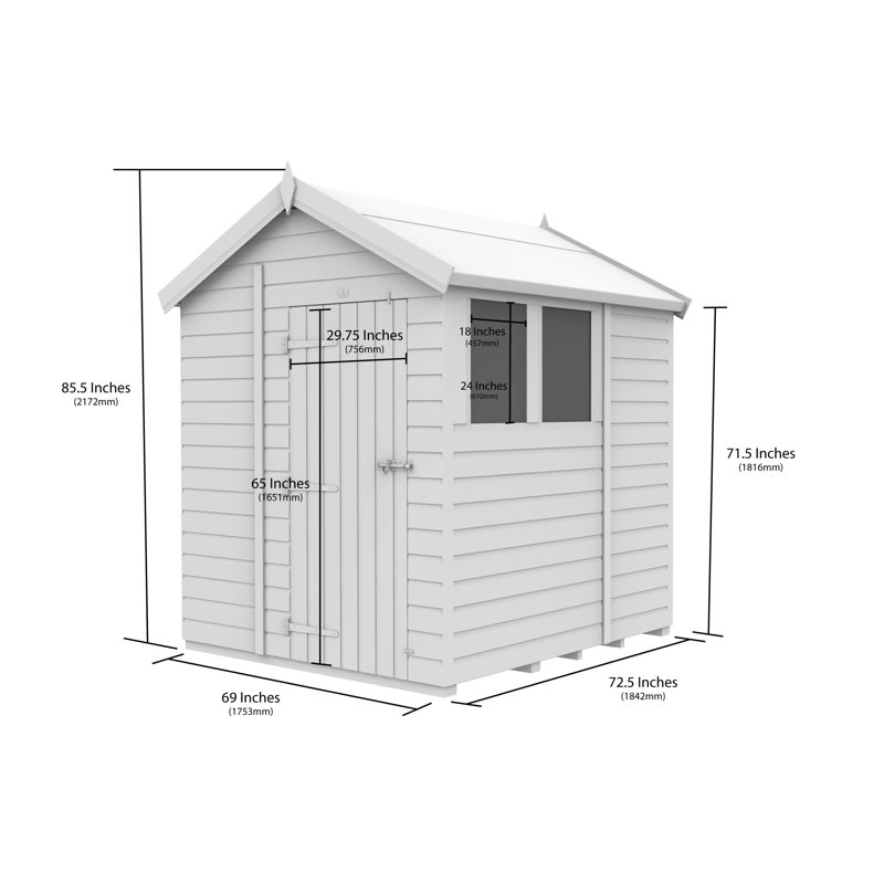Total Sheds 6ft x 6ft Apex Garden Shed - Double Door - With Windows - Pressure Treated Timber - UK Manufactured
