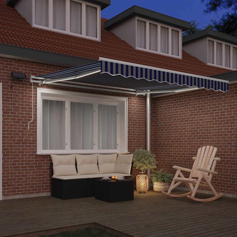 VidaXL Retractable Patio Awning, Blue/White, 165cm H x 350cm W x 250cm D