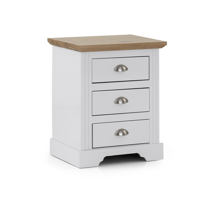 Alaska 3 Drawer Nightstand Solid Wood with a Pine Wood Top, Dark Grey/Maple