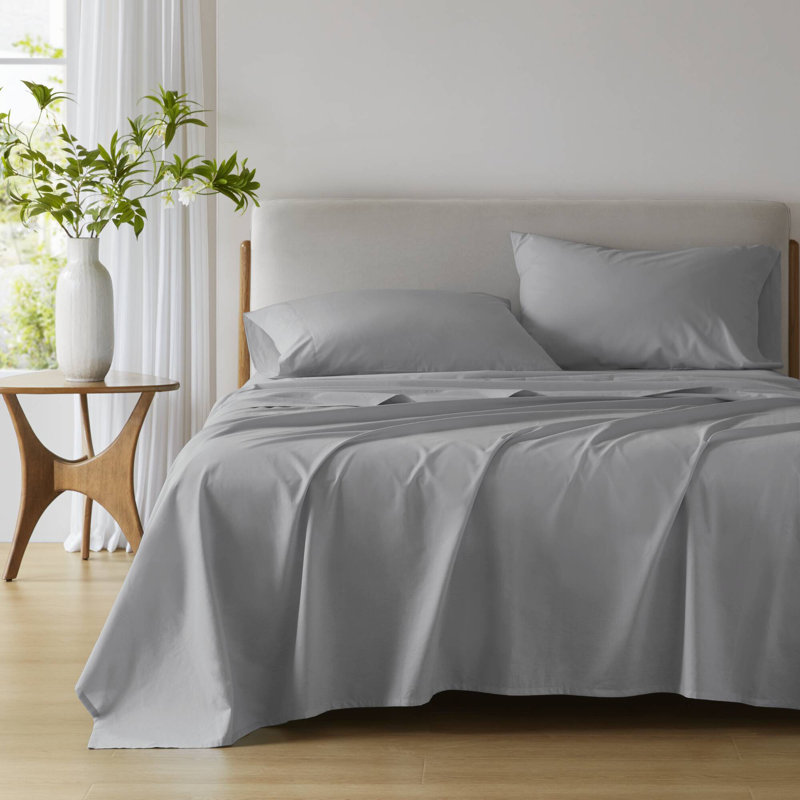 Cotton 144TC Breathable 100% Cotton Sheet Set, Dark Gray, Full Sheet Set with 2 Pillowcases