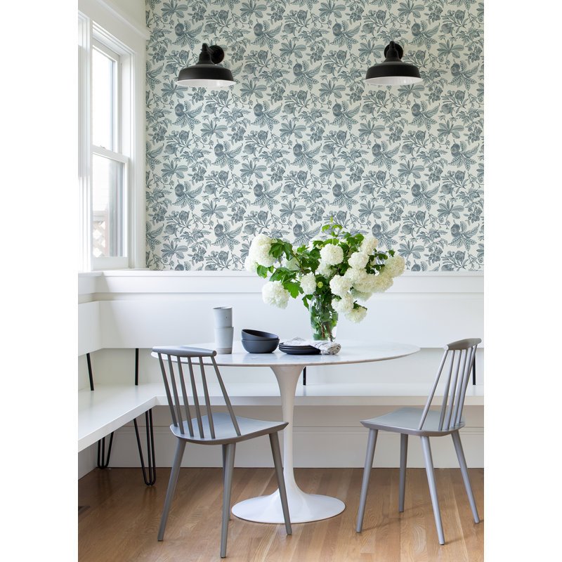 Lucier Floral Non-Pasted Wallpaper Roll, Light Blue