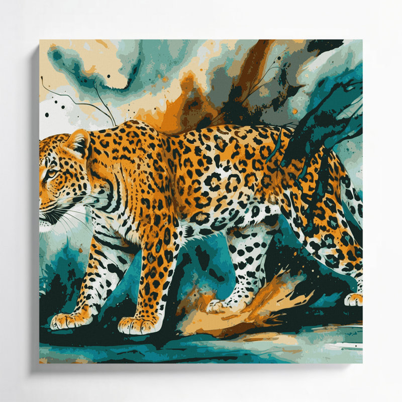 «Big Cats», art léopard sur toile beige, H 32 po x l 32 po