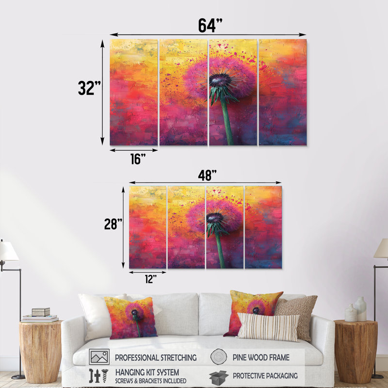 Éclat de néon pissenlit en néon lumineux Pop Art I - art mural pissenlit - ensemble d'art mural traditionnel, 4