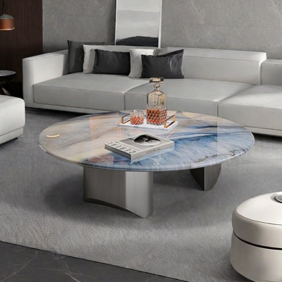Round supercrystalline stone coffee table