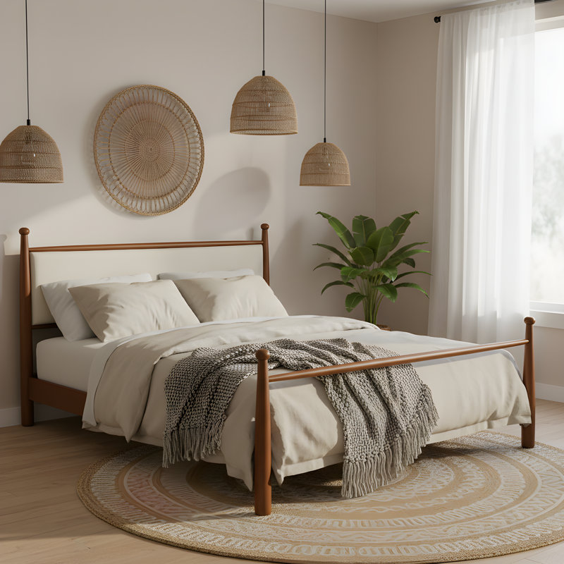 Base de lit en bois de peuplier avec tête de lit tapissier Harlow, Très grand lit