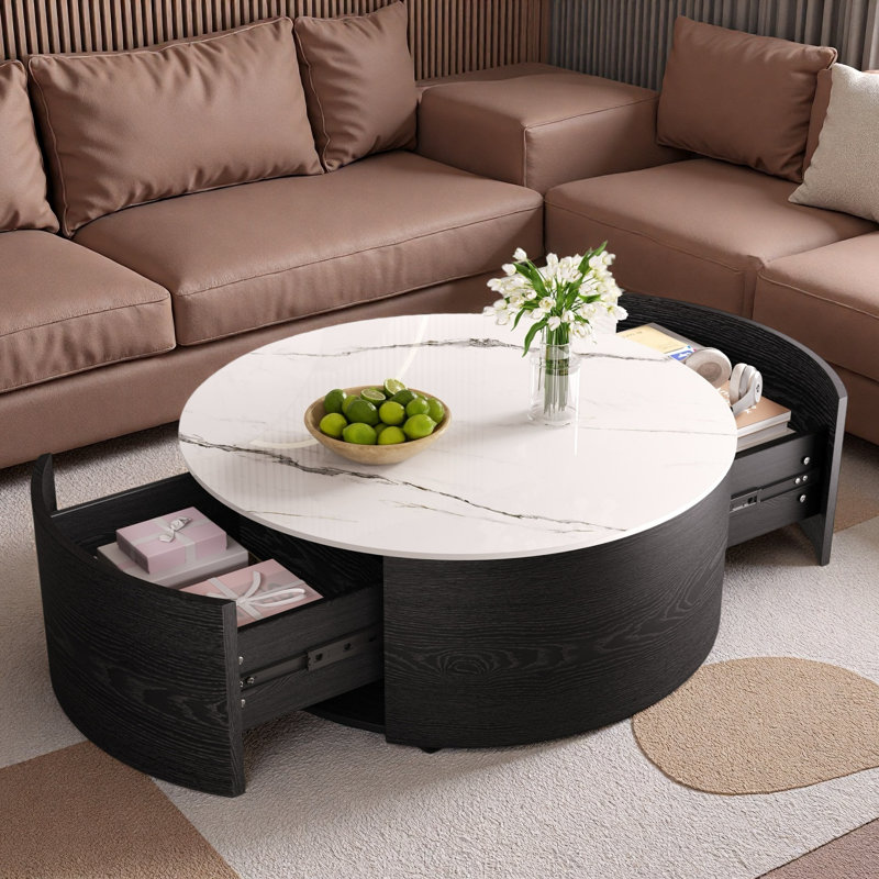 Table basse ronde avec rangement, Noir