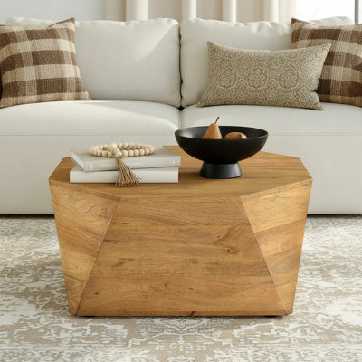 Contemporary Hardwood Storage Octagon Coffee Table, Natural