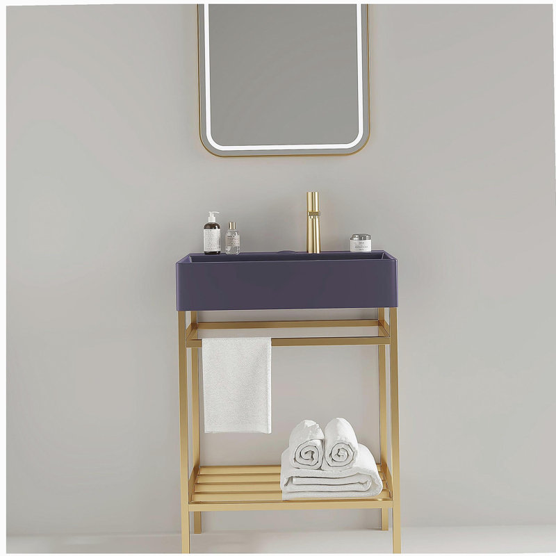 Meuble-lavabo 24 po avec lavabo en céramique, ensemble de lavabo console sur pied, lavabo rectangulaire en céramique sans robinet