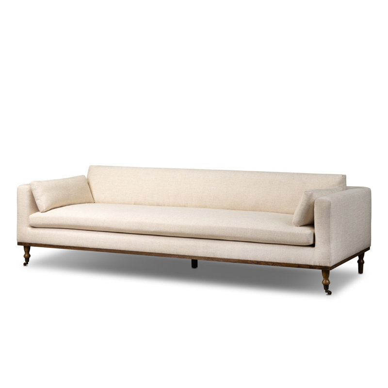 Harlin 96" Velvet Bench Sofa, Thames Cream Linen Blend