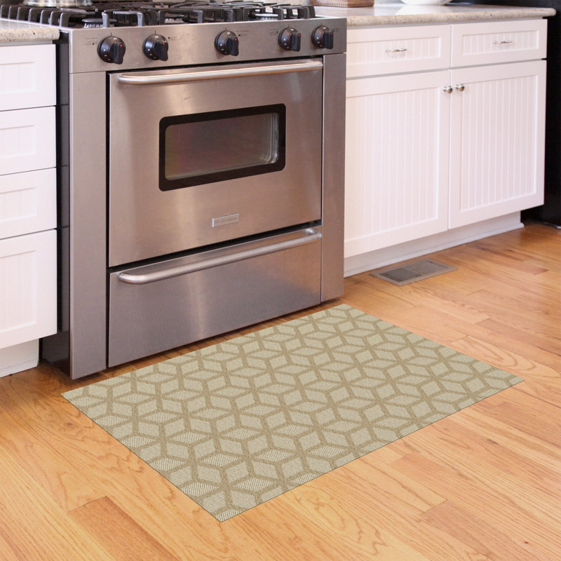 Un-Rug Cubics Rube Low Profile Kitchen Mat by Matterly, Rectangle 2' x 3', Beige