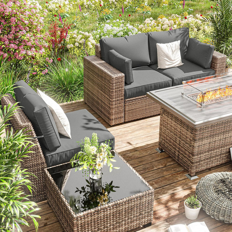 8-Piece Outdoor Cushion Cover Set (Set Of 3 Seats, 5 Backs), Covers Only, Light Gray