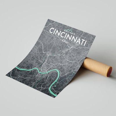 Cincinnati, États-Unis d'Amérique, carte de la ville - ensemble d'imprimés non encadrés
