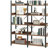6-Tier Industrial Bookshelf, 67" Wooden Bookshelf with Open Shelves, Freestanding Metal Frame Bookcase for Storage and Display, Modern Book Shelves for Bedroom, Living Room and Home Office, Brown