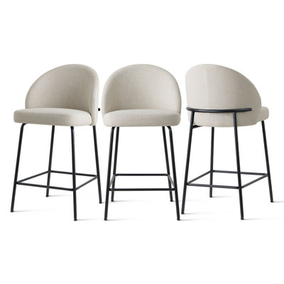 Modern Counter Height Upholstered Bar Stools With Sculptural Curved Back