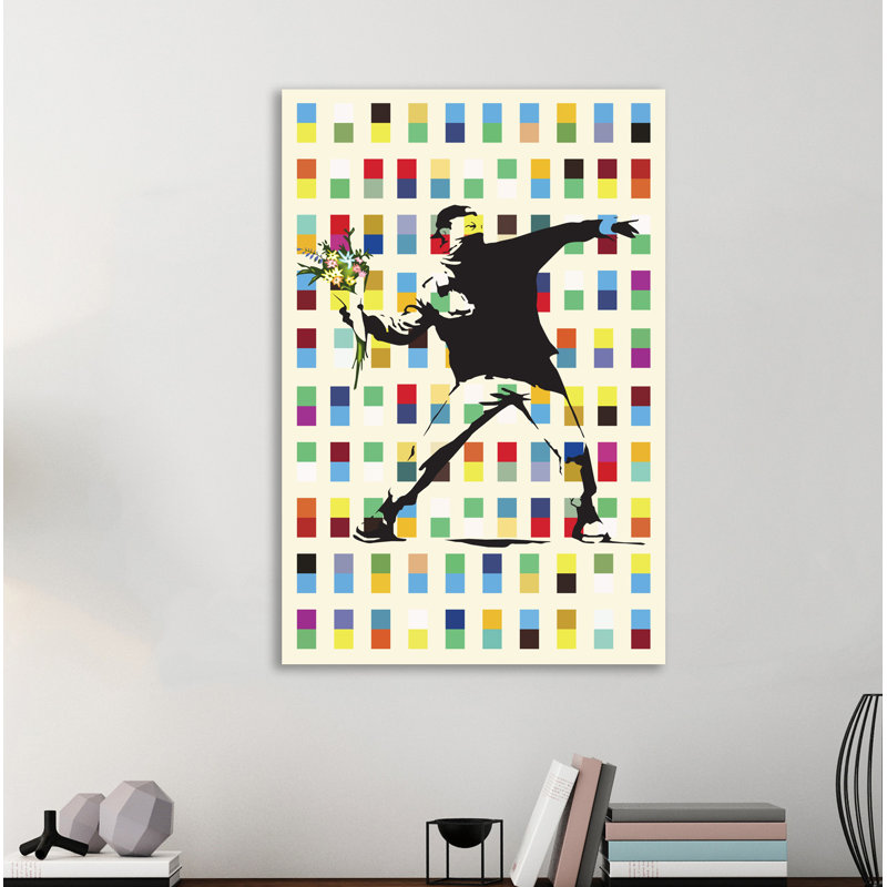 «Flower Thrower Retro» par Bansky, reproduction d'art graphique sur toile, H 36 po x l 24 po x P 1,5 po