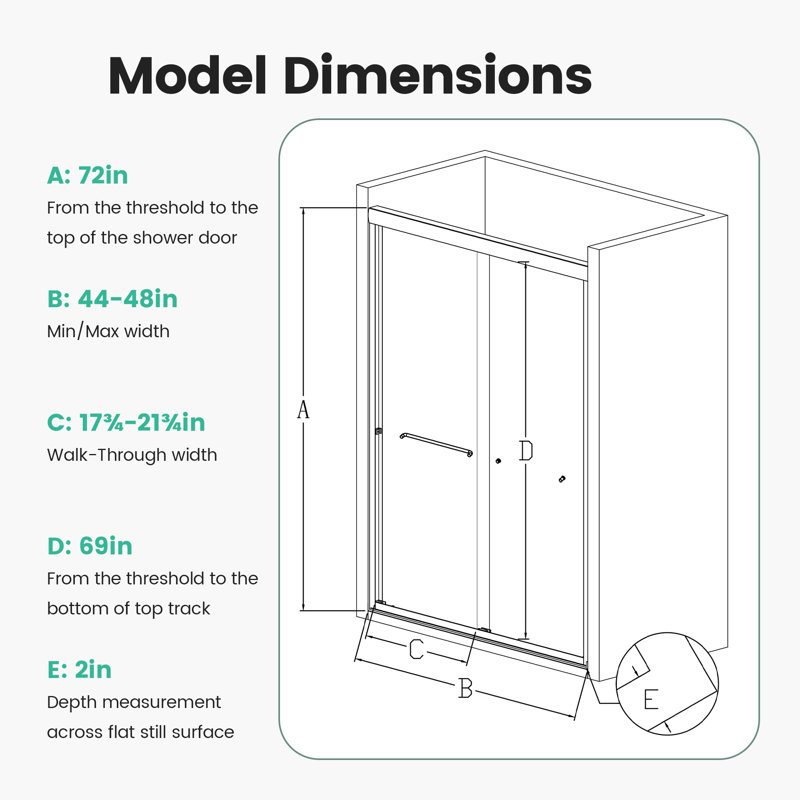 Semi-Frameless Double Sliding Shower Door, Silver