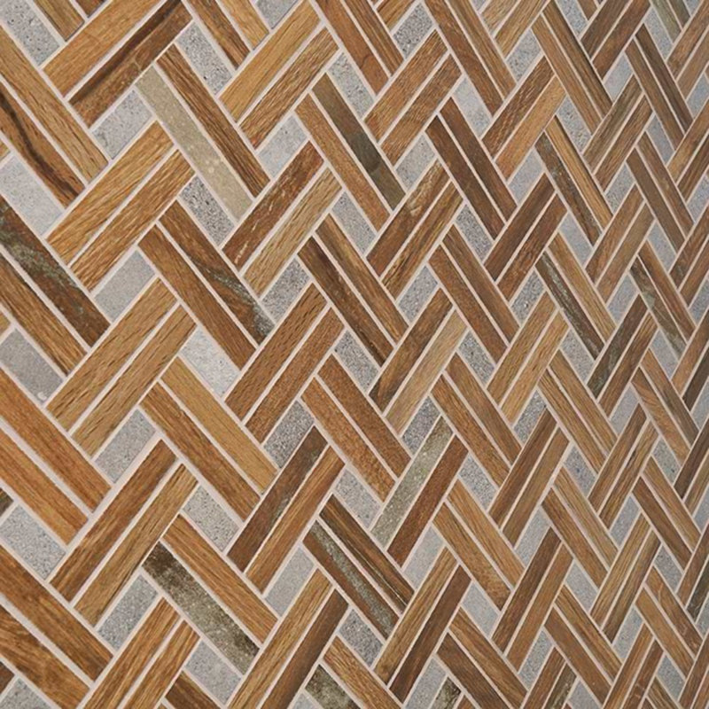 Eternal 10x13 Basketweave Herringbone Matte Wood Look Porcelain Mosaic Tile