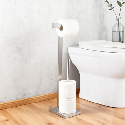Porte-papier hygiénique sur pied avec base lourde, porte-papier hygiénique en acier inoxydable SUS 304, finition nickel brossé pour la salle de bain ou la cuisine