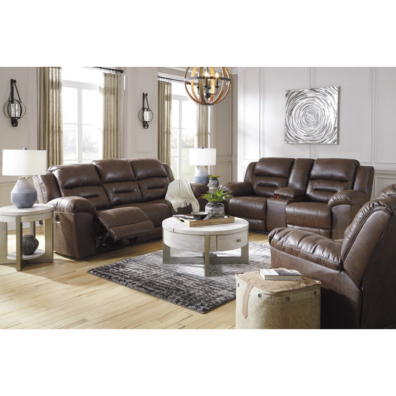 Stoneland Power Reclining Sofa, Loveseat and Recliner, Brown