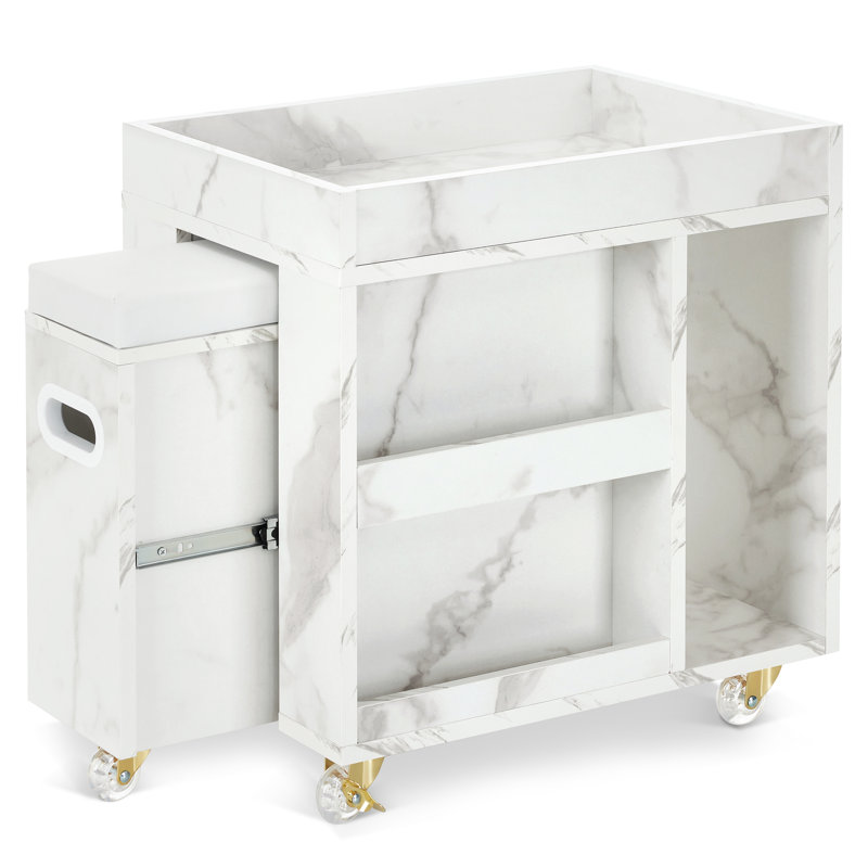 Foot Nail Cart with Storage Shelves & Open Storage Cubby, Mobile Pedicure Trolley with 4 Lockable Wheels, Pedicure Tool Organizer with Foot Rest Pad
