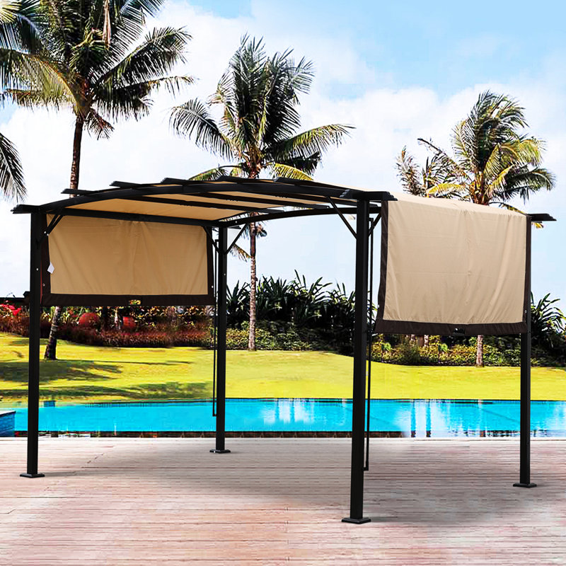 & Weather - Pergola d'extérieur - 12 x 9 pi, auvent rétractable, abri de jardin beige pour jardins avec cadre en acier, Expositions