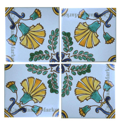 Mediterranean 4'' x 4'' Hand Painted Ceramic Decorative Accent Tile