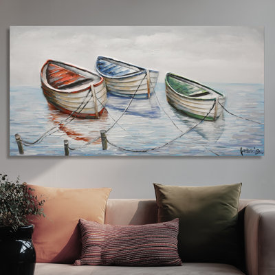 « plage harmonie ii », impression sur toile grise/bleu