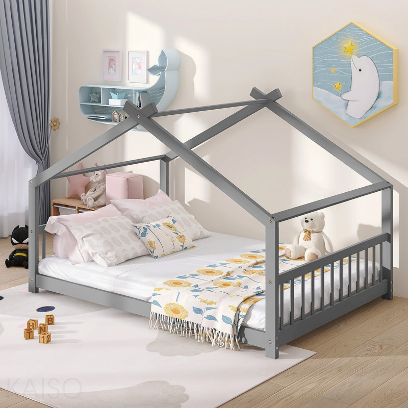 Lit, bois maison, gris, Lit double