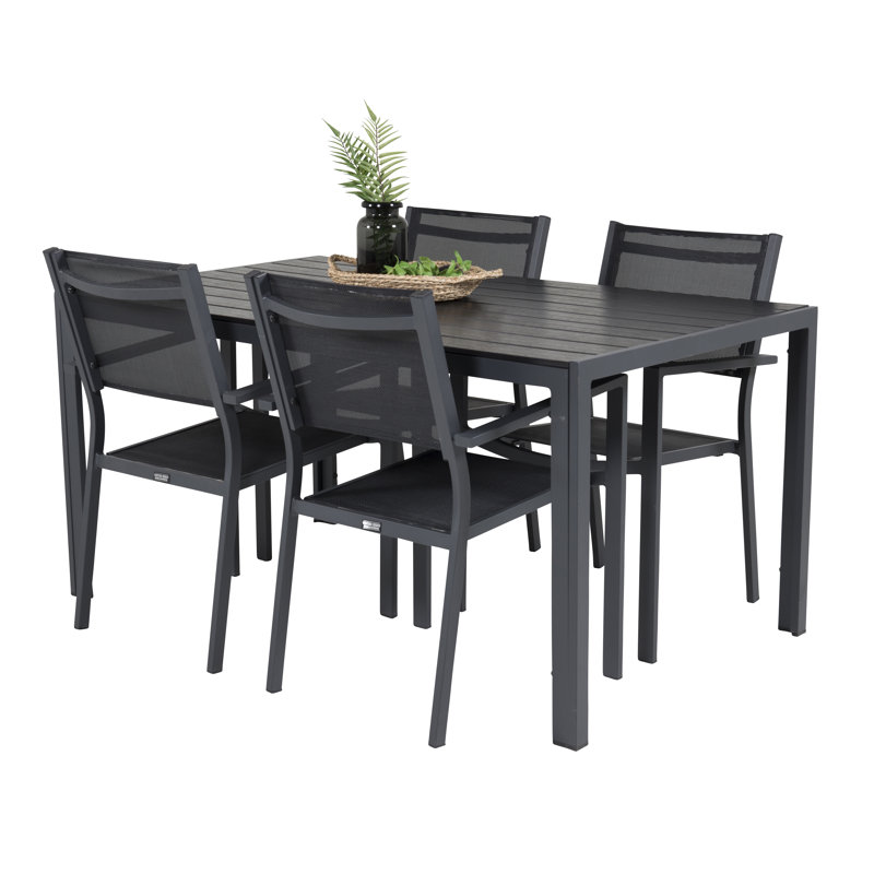 Hiran 4 - Person Patio Dining Set with Rectangular Table, Grey/Black