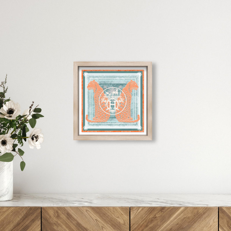 Casablanca to Paris Peach Print Glam Jungle by Oliver Gal, Black Frame, 12 x 12, 13.5"H x 13.5"W, Natural Oak Frame