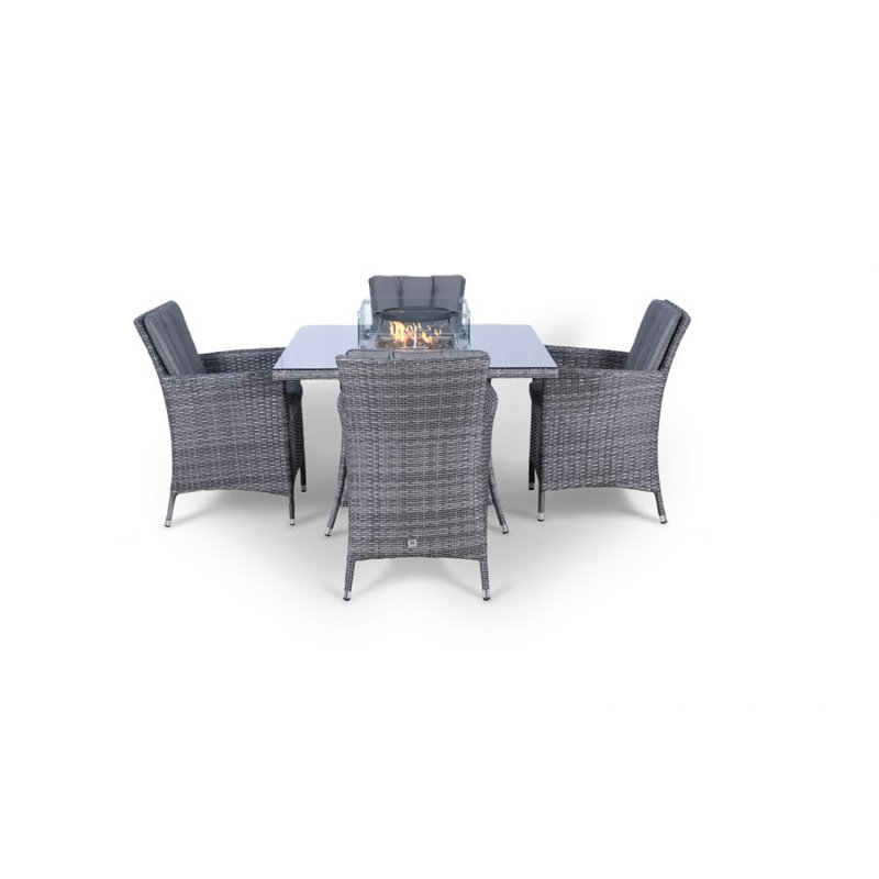 Parham 4 - Person Wicker Patio Dining Set with Square Table , Cushions Included, Grey, Grey/Light Blue