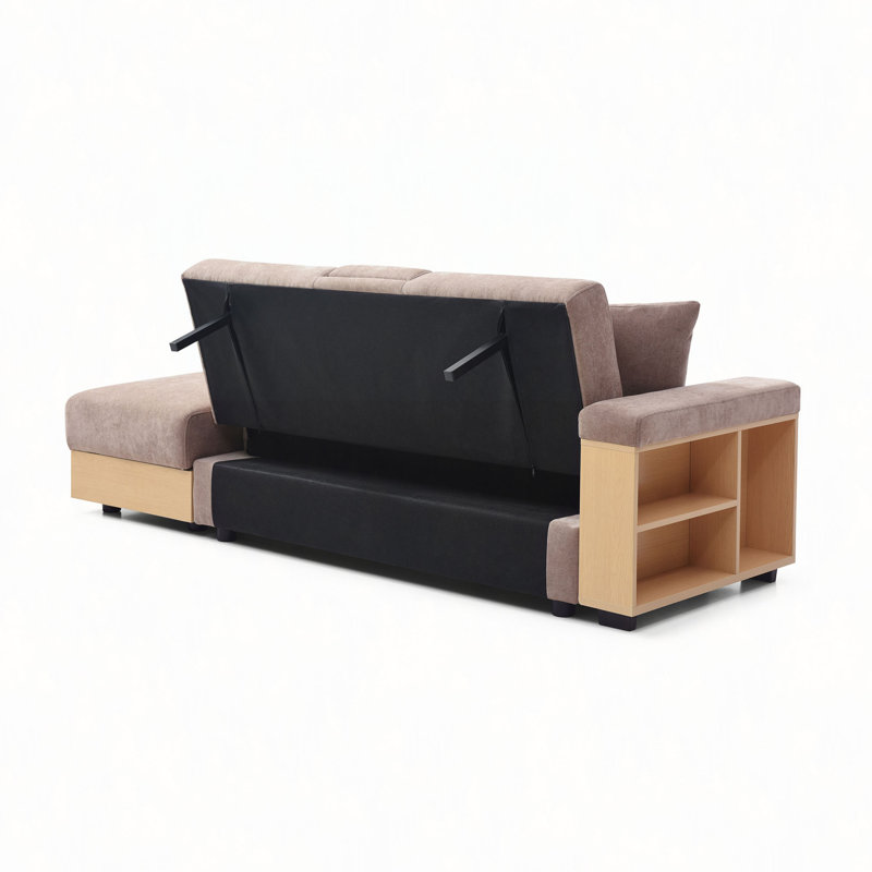 Canapé-lit convertible, canapé-lit double pliant multifonctionnel, repose-pieds avec rangement et accoudoir avec boîte et tiroir, table rabattable avec 2 supports à tasses pour le salon, appartement, bureau