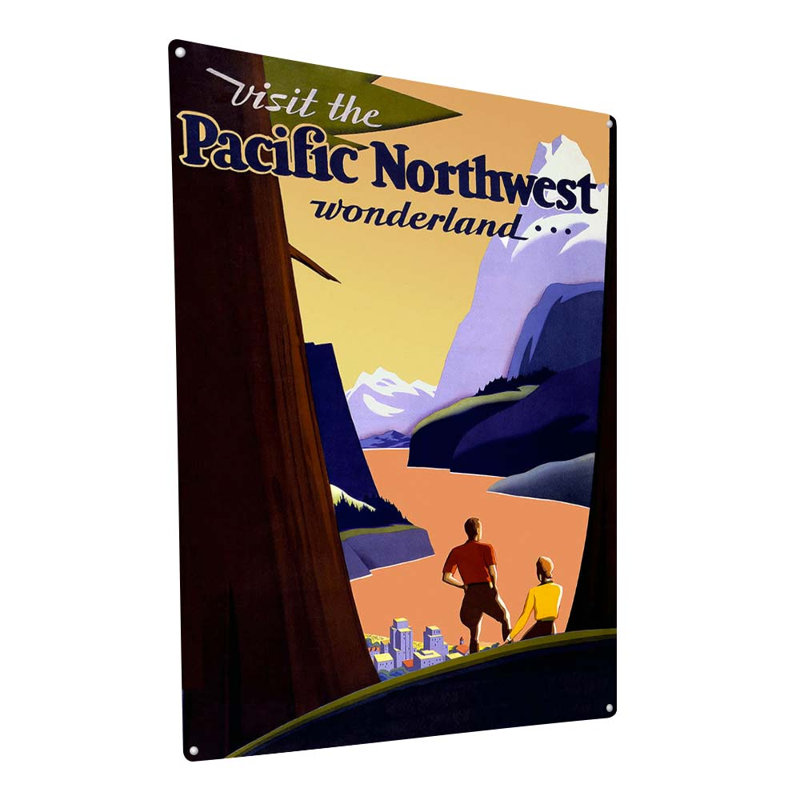 «Visit the Pacific Northwest Wonderland», reproduction sur métal, H 15,5 po x l 11,5 po x P 0,04 po